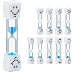 Clessidra Denti Bambini, Set 10 Gadget Timer Bimbi, Orologio 3 Minuti, Vetro e Sabbia, Silenzioso, Bianco/Blu - Relaxdays