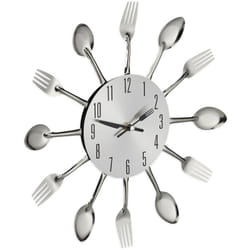 Relaxdays - Orologio da Cucina con Posate, Forchette e Cucchiai, ø 31 cm, Metallo, a Batterie, Silenzioso, argento