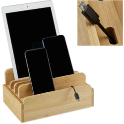 Relaxdays Stazione di Ricarica Multipla USB, per Tablet, Smartphone, Organizer Multipresa, Porta Cellulare, Naturale