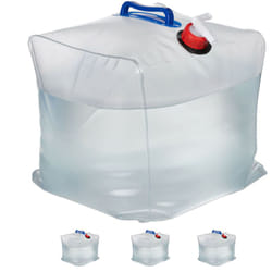 Tanica Acqua da Campeggio, 20 l, Pieghevole, Set da 4, con Rubinetto, Manici, Serbatoio bpa free, Trasparente - Relaxdays