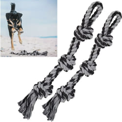 Relaxdays - Corde per Cani, Set 2 Giocattoli Resistenti & Robusto, Giochi da Mordere & Tirare, Treccia l 70 cm,Nero/Grigio