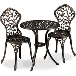 Mobili da Balcone, Set da 3, Tavolino con 2 Sedie, Decorativi, Alluminio, da Bistrot, HxD: 65x60 cm, Bronzo - Relaxdays