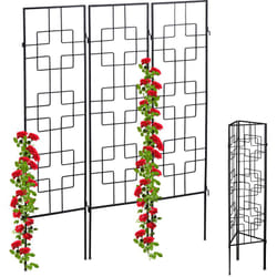 Griglia per Piante Rampicanti, Set da 3 Pannelli da Piantare, 122 x 30,5 cm, Traliccio per Giardinaggio, Nero - Relaxdays