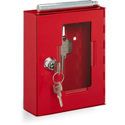 Relaxdays - Cassetta con Chiave di Emergenza, con Martelletto Rompivetro, Chiudibile, Piccola Box, Metallo, rosso