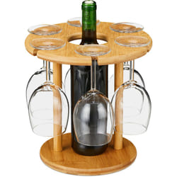 Relaxdays - Porta Calici, in Bambù, 6 Bicchieri da Vino, Rotondo ø 25cm, Regalo, Bar, Portabottiglie, Marrone Naturale