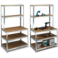 2x Scaffale in Metallo, Banco Lavoro, Scaffalatura ad Alta Portata 900 kg, 5 Ripiani, 180 x 100 x 60cm, Garage, Grigio