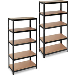 2x Scaffale in Metallo, Capacità fino a 875 kg, 5 Ripiani ad Incastro Cantina Acciaio, mdf, hlp 180x90x45cm, Nero