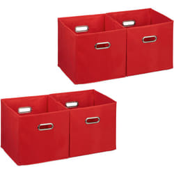Relaxdays - 4x Cestini Porta-Oggetti, senza Coperchio con Manico, Pieghevole, Ceste Quadrate di Stoffa 30 cm, rosso