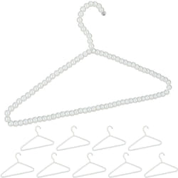 Grucce Appendiabiti con Perline, Set da 10, Shirt Giacche, Asta per Pantaloni e Gonne, 40 cm, Plastica, Bianco - Relaxdays