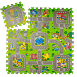 Relaxdays - Tappeto Puzzle con Immagine di una Strada, per Bimbi, 9 Tasselli, Atossico, Gommapiuma eva, 90x90 cm, Colorato