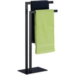 Portasciugamani a 2 Bracci, Autoportante, Piantana da Bagno e Cucina, Acciaio Robusto, hlp: 81x49x20 cm, Nero - Relaxdays