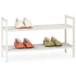 Scarpiera, Mobiletto Impilabile Porta Scarpe con 2 Livelli, Legno di Noce, Fino a 6 Paia, 41x69x27 cm, Bianco - Relaxdays