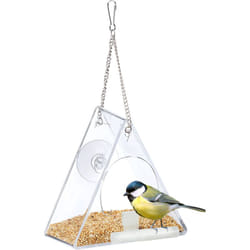 Relaxdays - Mangiatoia per Uccelli, Dispenser in Acrilico, da Appendere, per la Finestra, hlp 13x12,5x7,5 cm, trasparente
