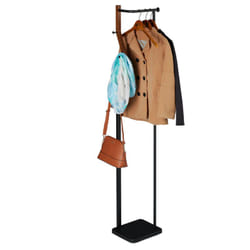 Relaxdays - Attaccapanni in Metallo e Legno, Moderno, 3 Ganci & Asta Appendiabiti, Guardaroba, 173x30x25 cm, Nero-Marrone