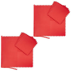 16x Tappeto da Fitness a Puzzle, Prodotti per la Palestra, Tappetino con Bordo, eva, Area 3 m², LxP: 60 x 60, Rosso
