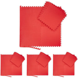 32x Tappeto da Fitness a Puzzle, Prodotti per la Palestra, Tappetino con Bordo, eva, Area 3 m², LxP: 60 x 60, Rosso