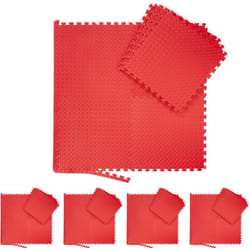 40x Tappeto da Fitness a Puzzle, Prodotti per la Palestra, Tappetino con Bordo, eva, Area 3 m², LxP: 60 x 60, Rosso