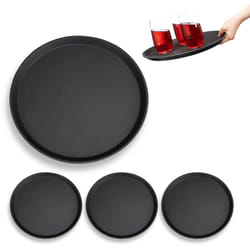 Relaxdays - 4x Vassoio da Bar, Antiscivolo, Bordo Alto, Porta Bevande, Bar & Ristorante, ø 35 cm, Nero