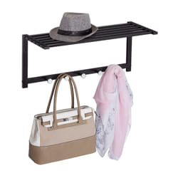 Relaxdays - Attaccapanni da Muro con Ripiano, Mensola Portaoggetti con 5 Ganci, Corridoio & Bagno, 28 x 65 x 25 cm, nero