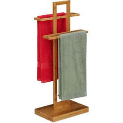 Portasciugamani da Terra Bambù, Arredo Bagno, Design Naturale, 2 Bracci per Asciugamani, Accappatoi, Marrone - Relaxdays
