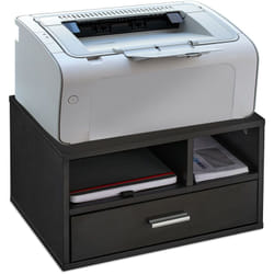 Relaxdays - Porta Stampante da Scrivania, Supporto 3 Scomparti, con Cassetto, Portadocumenti, 22x40x30 cm, Organizer, Nero