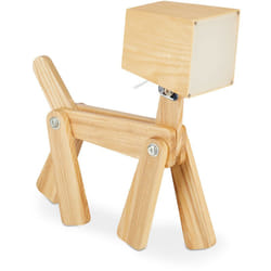 Lampada da Tavolo a Forma di Cagnolino, Regolabile, Luce da Cameretta e Comodino, per Bambini, Legno Naturale - Relaxdays