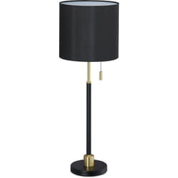 Relaxdays Lampada da Tavolo con Interruttore a Catena, Luce da Comodino con il Paralume, E27, HxD: 69 x 24 cm, Nero-Oro