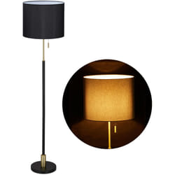Relaxdays - Lampada da Terra, Piantana Salotto E27, Cavo, Paralume Stoffa ø 40 cm, Design Vintage, 163 cm, Nero/Dorato