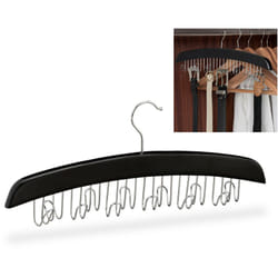 Relaxdays - Gruccia Porta Cinture, Ganci per 12 Cinte, Accessorio Appendiabiti in Legno, 17,5x43x5,5 cm, Nero/Argento
