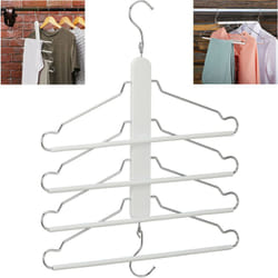 Relaxdays - Gruccia Multipla, 4 Stampelle Appendiabiti con Asta per Pantaloni, Appendino Legno Metallo Salvaspazio, Bianca