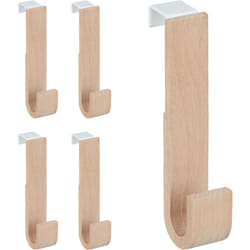 Relaxdays - Ganci da Porta, Set 5 Appendiabiti, Legno & Ferro, Porta Accappatoio & Asciugamani, 13x2,5x6, Naturale/Bianco