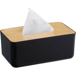 Relaxdays - Porta Fazzoletti, Riutilizzabile, Portafazzoletti per il Bagno, Coperchio in Bambù, 10x23x13 cm, Nero/Naturale