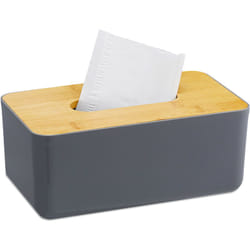 Relaxdays - Porta Fazzoletti, Riutilizzabile, Portafazzoletti per Bagno, Coperchio in Bambù, 10x23x13 cm, Grigio/Naturale