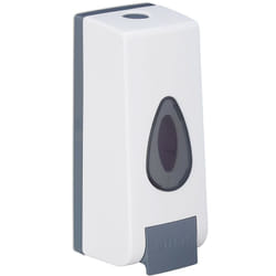 Relaxdays - Dispenser di Sapone da Parete, Ricaricabile, 350 ml, Montaggio Salvaspazio a Parete, Dosatore Manuale, Bianco