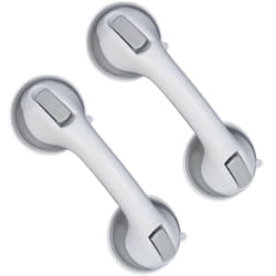 Relaxdays - Maniglie da Doccia con Ventose, 25 Kg Capacità, Set 2 Supporti, Vasca da Bagno,Anziani & Bambini,Bianco/Grigio