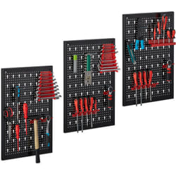 Pannello Portautensili, Set 3 Pareti con 17 Ganci Porta Utensili, Parete Banco da Lavoro, 60 x 39, Nero/Rosso - Relaxdays