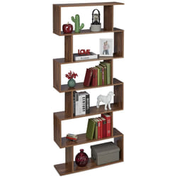 Libreria Portaoggetti a 6 Ripiani in Legno mdf, Scaffale a Scala, Divisorio, hlp 190,5x80x23 cm, Marrone Scuro - Relaxdays