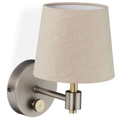 Relaxdays - Lampada da Parete Vintage, Regolabile, Applique con Manopola, Paralume Stoffa, 23 x 15 x 21 cm, Beige/Argento