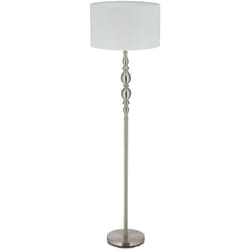 Relaxdays - Lampada da Terra, Piantana Salotto E27, Cavo, Paralume Stoffa ø 43 cm, Design Vintage, 155 cm, Bianco/Argento