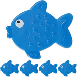 Adesivi Antiscivolo Doccia, Pad per Vasca da Bagno per Bambini, Set 5 Sticker a Pesce, con Ventose, Blu - Relaxdays
