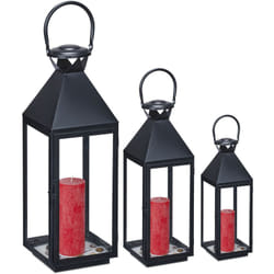 Relaxdays - Set da 3 Lanterne, Portacandele Decorativi in Metallo per Esterni e Interni, 3 Grandezze, Design Moderno, Nero