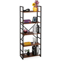 Libreria Scaffale, Mobile con 5 Ripiani, 158,5x60x30 cm, Metallo & mdf, Mensole Moderne Industrial, Marrone - Relaxdays