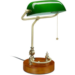 Relaxdays - Lampada da Tavolo Vintage, con Catena, Paralume in Vetro Inclinabile, Base in Legno, E27, da Scrivania, Verde