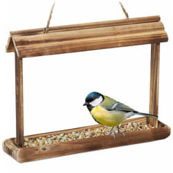 Relaxdays - Mangiatoie per Uccelli, Casette in Legno Dispenser di Mangime da Esterno, Decorazione da Giardino, Marrone