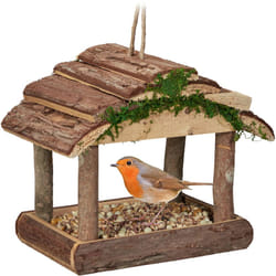Relaxdays Mangiatoia per Uccelli, Casette in Legno Dispenser di Mangime da Esterno, Decorazione da Giardino, Marrone