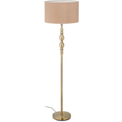 Relaxdays - Lampada da Terra, Piantana Salotto E27, Cavo, Paralume Stoffa ø 43 cm, Design Vintage, 156 cm, Beige/Dorato