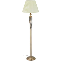 Relaxdays - Lampada da Terra Antica, Paralume in Stoffa Base Decorativa in Metallo, Piantana, hd: 157x42 cm, Ottone/Bianco