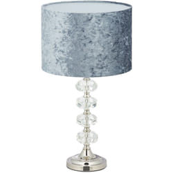 Relaxdays - Abat Jour Classica, Paralume in Velluto & Base in Cristallo, E14, Lampada da Tavolo, Salotto & Camera, Grigia