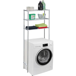 Mobile per Lavatrice in Metallo, 3 Scaffali per Bagno o Lavanderia, Sopra wc HxLxP 162,5x67x30 cm, argento - Relaxdays