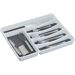 Relaxdays - Portaposate da Cassetto, Divisore per Posate, Organizer da Cucina, HxLxP: 4,5 x 33 x 40 cm, Bianco Grigio